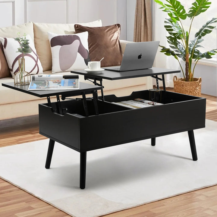 VOWNER Lift Top Coffee Table with Separate and Hidden Storage Compartment, Double Lift Table Top for Home Living Room