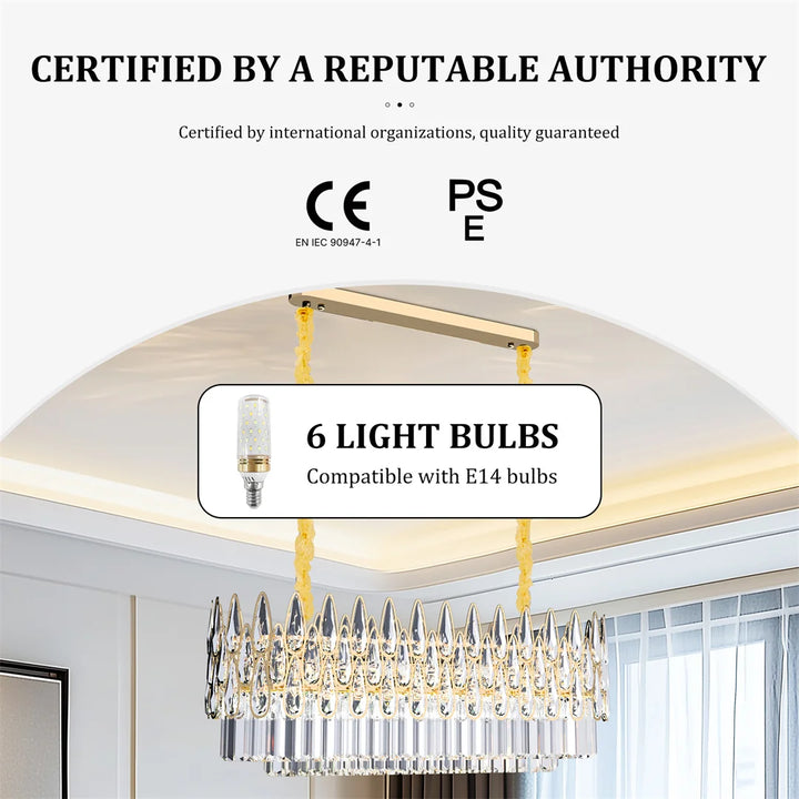 LUVODI Luxury Rectangle Crystal Chandelier Lamp Raindrop Design Pendant Ceiling Light Fixtures for Homes Hotel