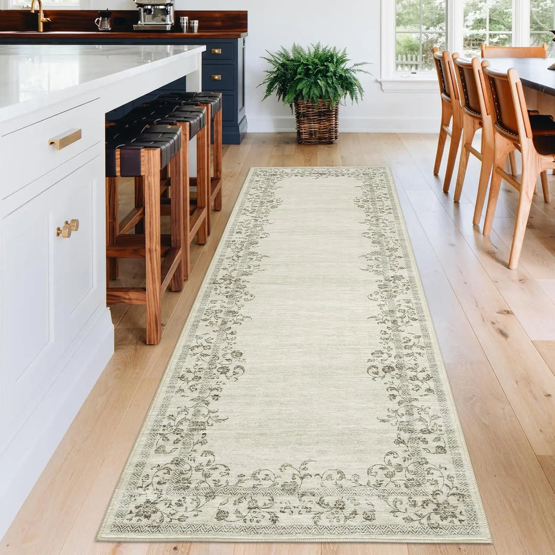 Washable Area Rug for Bedroom Farmhouse Rugs for Living Room Indoor Floral Bordered Large Rug Soft Carpet for Dining Room Office