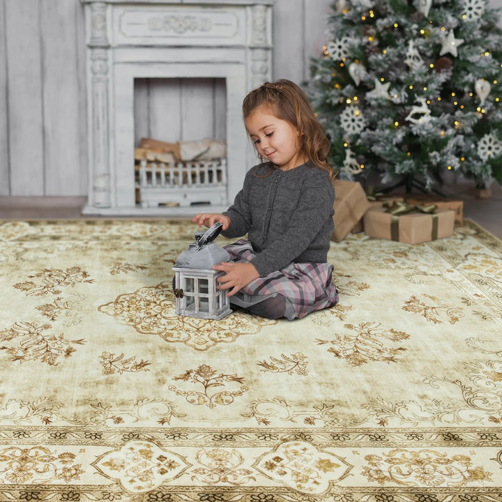 Area Rugs for Living Room Elegant Floral Traditional Faux Wool Area Rug