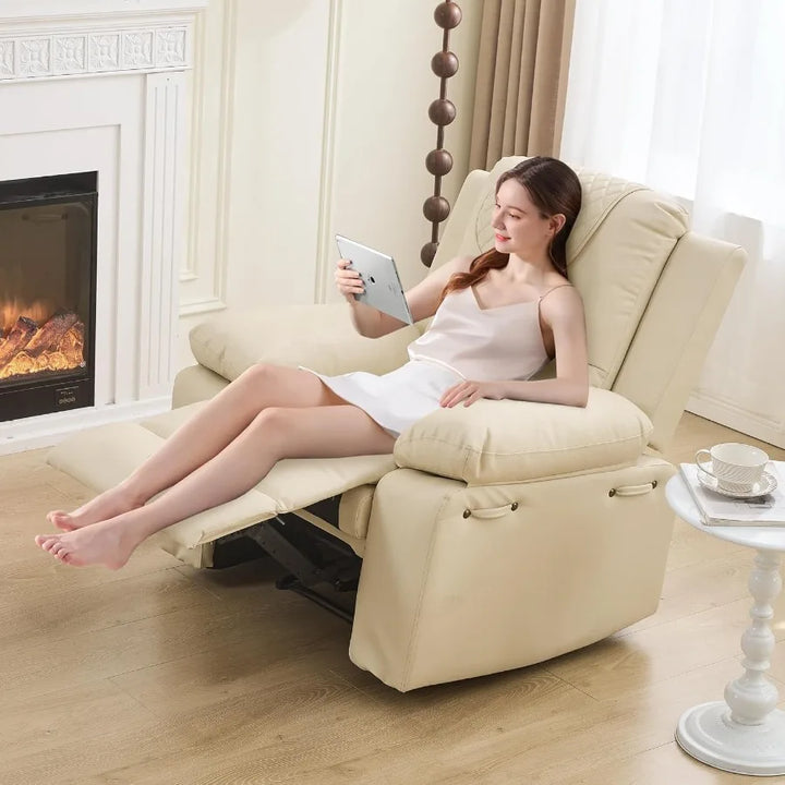 Recliner Chair with Electric Massage Adjustable Footrest Heat Manual Leather Recline for Adults Living Room Remote Control Beig