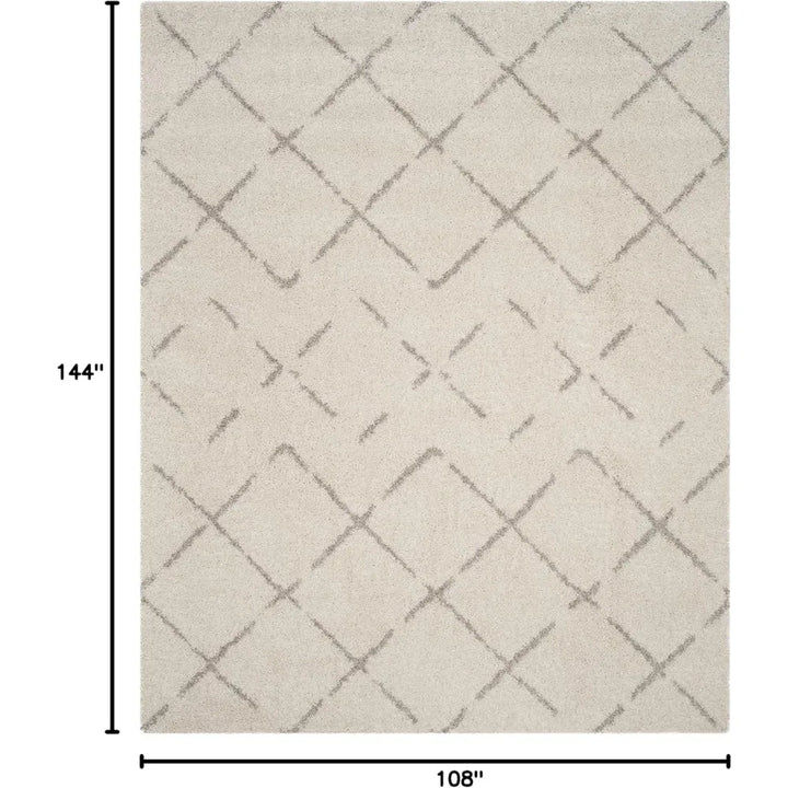 Arizona Shag Collection Area Rug - 9' x 12', Ivory & Beige, Moroccan Diamond Design, Non-Shedding & Easy Care, 1.6-inch Thick I
