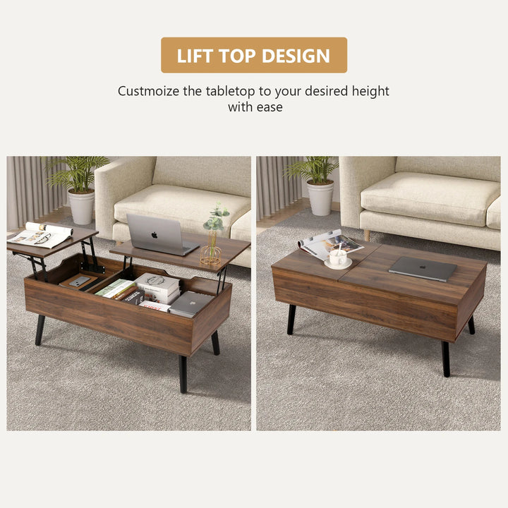 VOWNER Lift Top Coffee Table with Separate and Hidden Storage Compartment, Double Lift Table Top for Home Living Room