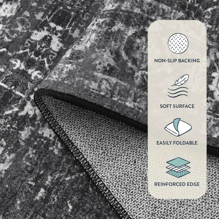 Area Rugs 9x12 Living Room Soft Large Rugs for Bedroom, Boho Black Dining Room Rug, Distressed Non Slip Low Pile Carpet for Ind