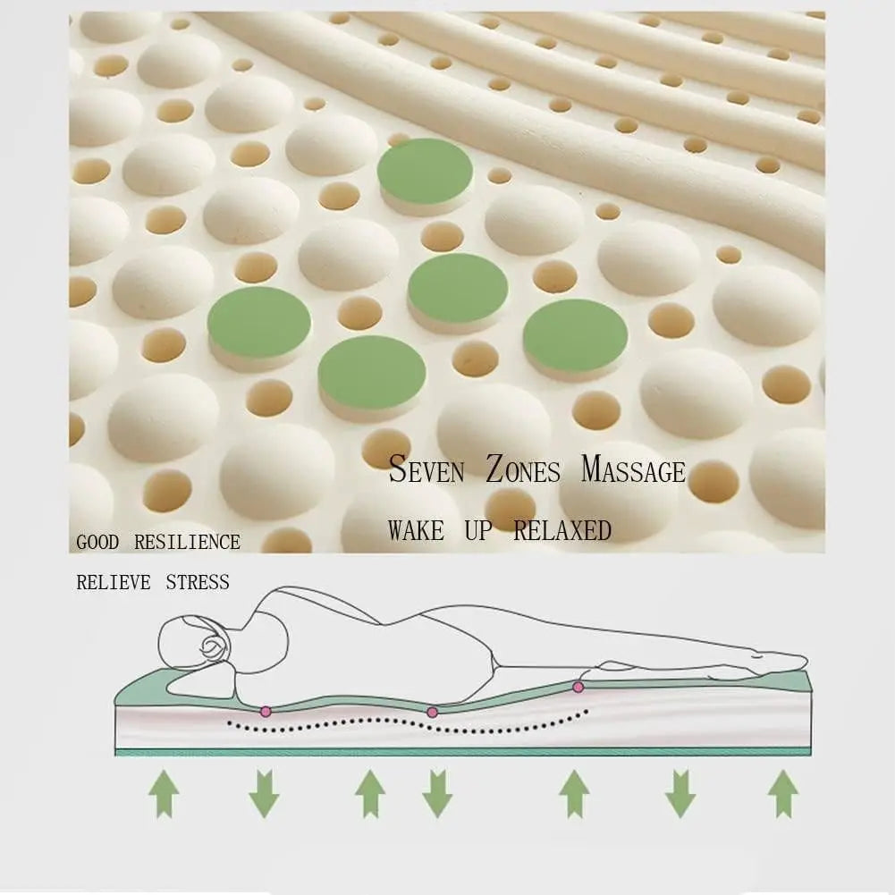 100% Natural Latex Mattress Soft Body Massage Mattress 7-Zone Comfort Queen Size Medium Firm 5cm Thick