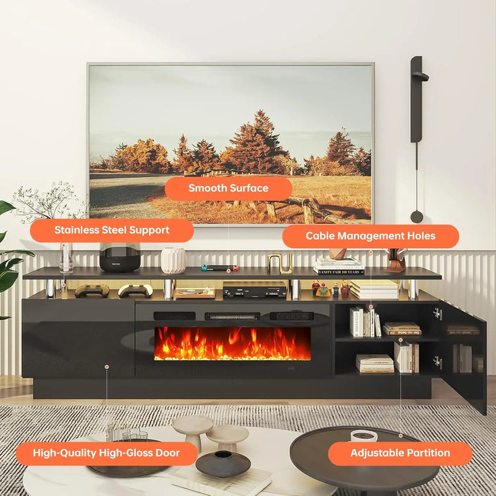" Fireplace TV Stand, Modern Entertainment Center & 36 Inch Electric Fireplace with Remote Control, LED Light