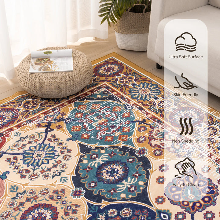 Washable Vintage Medallion Small Rug with Non-Slip BackingSoft and Stain ResistantNon-SheddingLow Plush Floor Rug Pad