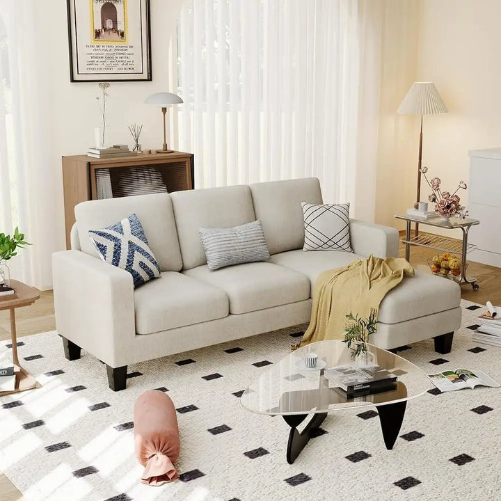 L-Shaped Sectional Sofa Convertible Small Space Couch Reversible Chaise Linen Fabric Comfortable Living Room Easy Assembly