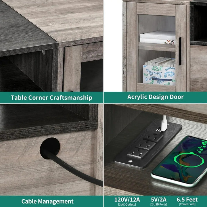 TV Stands for Living Room, Farmhouse TV Stand for 65/70 inch TV, LED TV Entertainment Center with Storage & Power Outlets, TV C