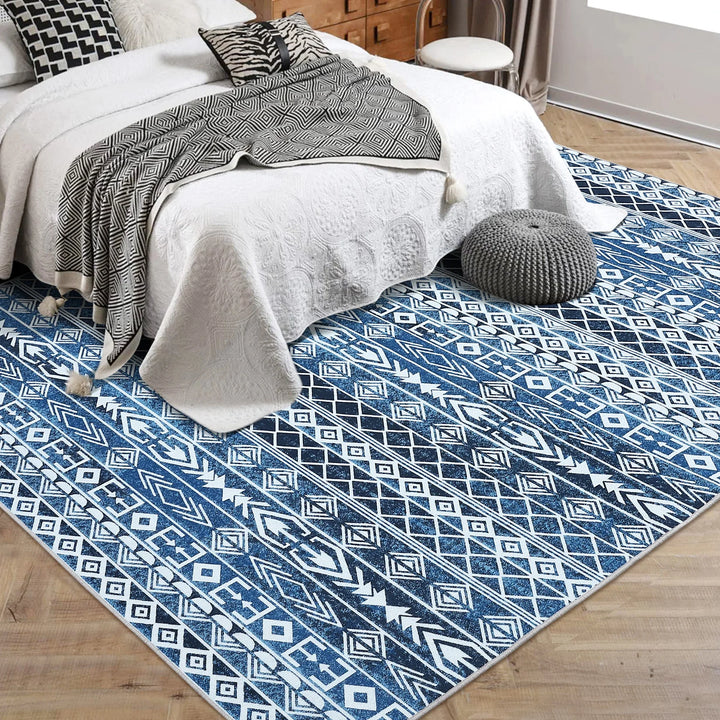 9x12 ft Moroccan Geometric Area Rug,Easy-Cleaning,Non-Shedding,Stain Resistant,Non-Slip,Foldable Indoor Mat for Living Room