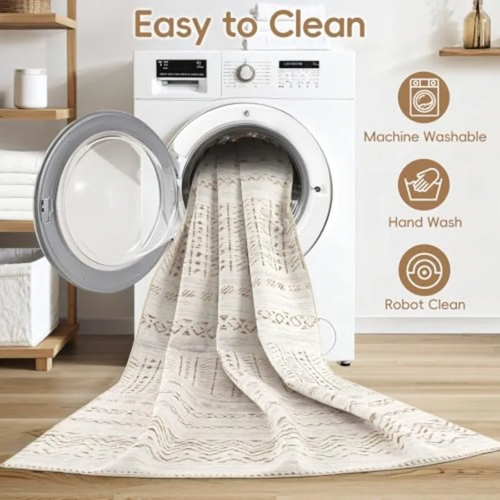 Large Living Room Area Rug 9x12: Soft Machine Washable Boho Moroccan Farmhouse Rugs for Bedroom Under Dining Table NonSlip Neut