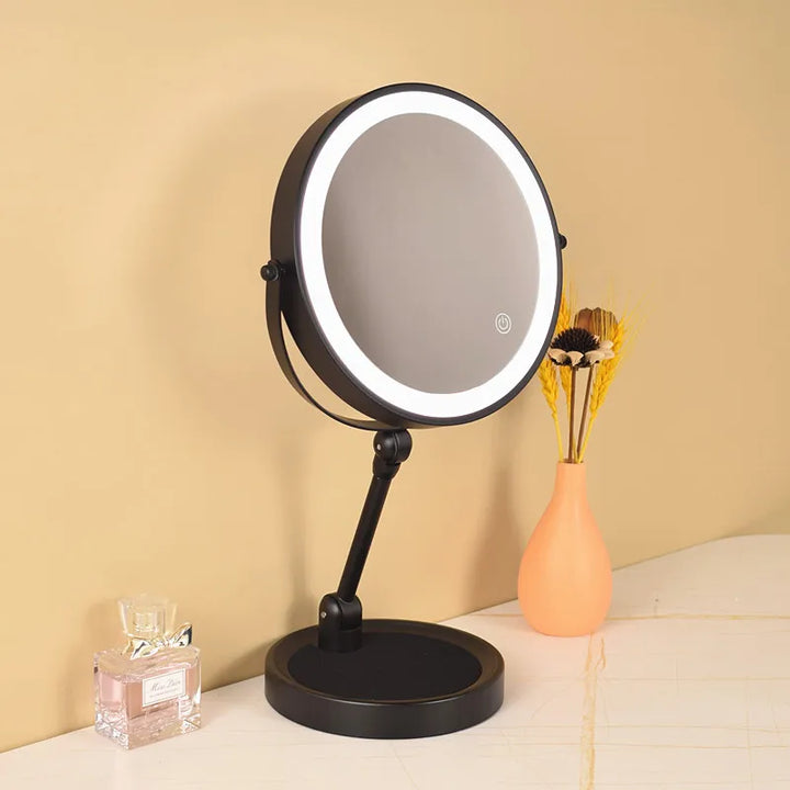 8 Inch Makeup Mirror With Light Lamp 5/7/10X Magnification 3 Color Lights,Adjustable Brightness Height Standing Cosmetic Mirror