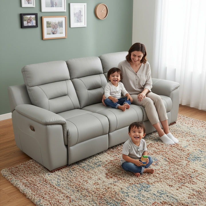 Two Piece Indoor Gray Genuine Leather Five Person Seating Set