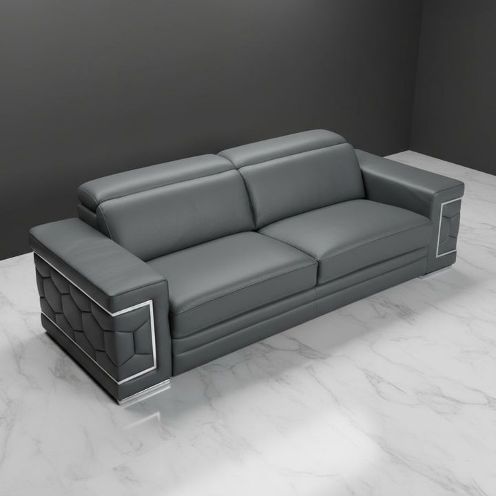 Dark Gray Italian Leather 5-Person Sofa and Loveseat Set with Coil Spring Construction