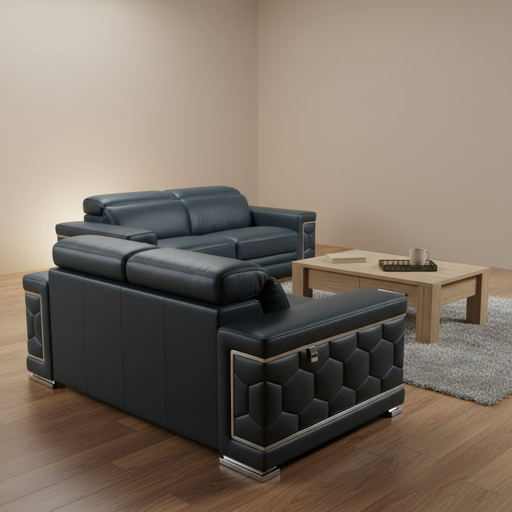Dark Gray Italian Leather 5-Person Sofa and Loveseat Set with Coil Spring Construction