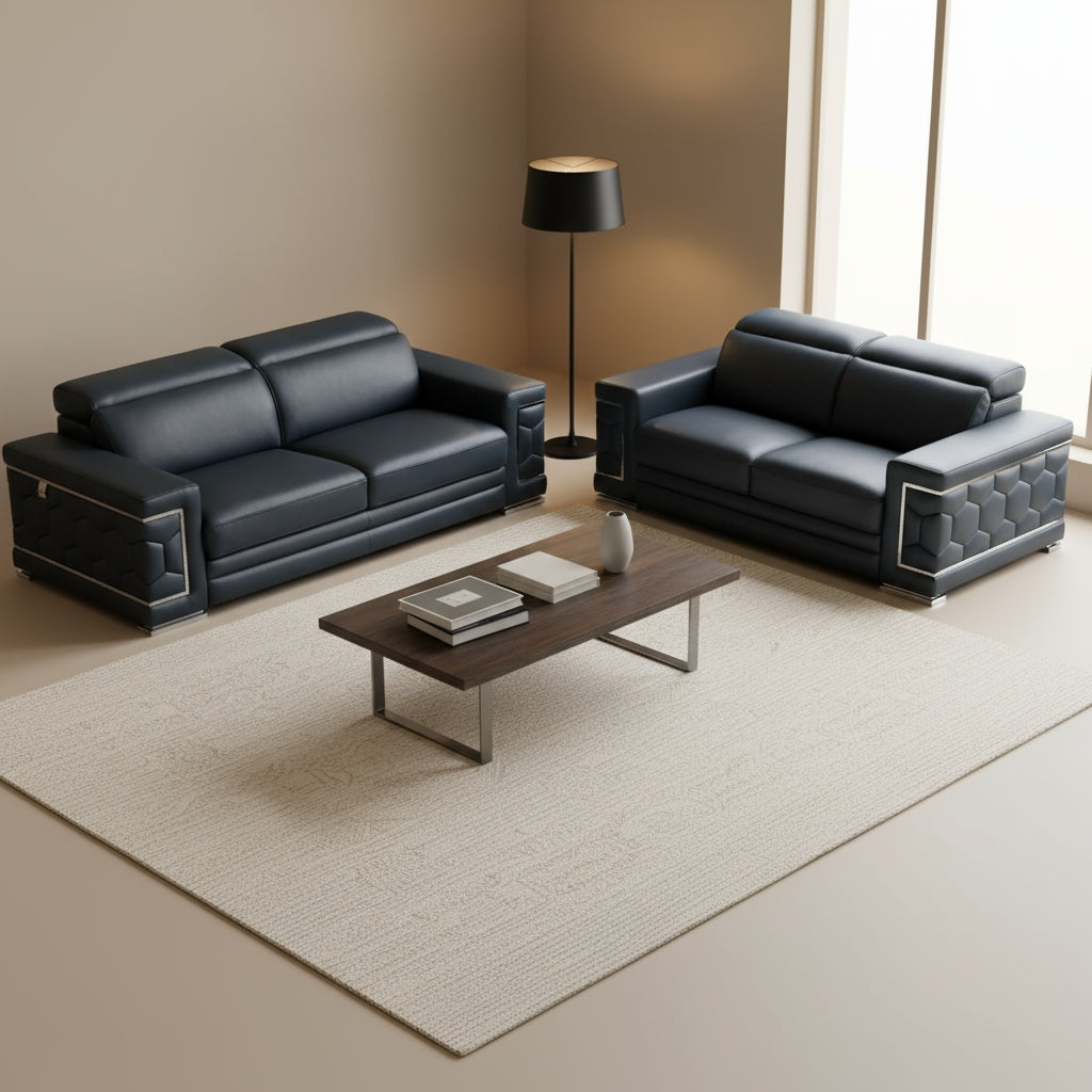Dark Gray Italian Leather 5-Person Sofa and Loveseat Set with Coil Spring Construction