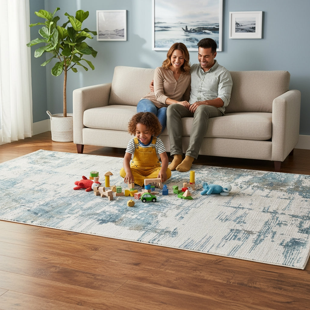 Venice Hayden Ivory/Blue Abstract Area Rug 8'3"x11'6"