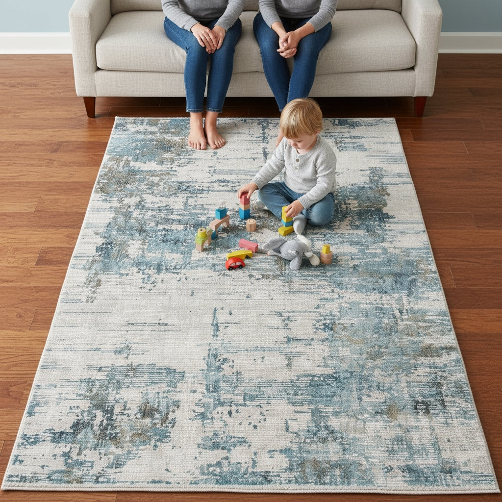 Venice Hayden Ivory/Blue Abstract Area Rug 8'3"x11'6"