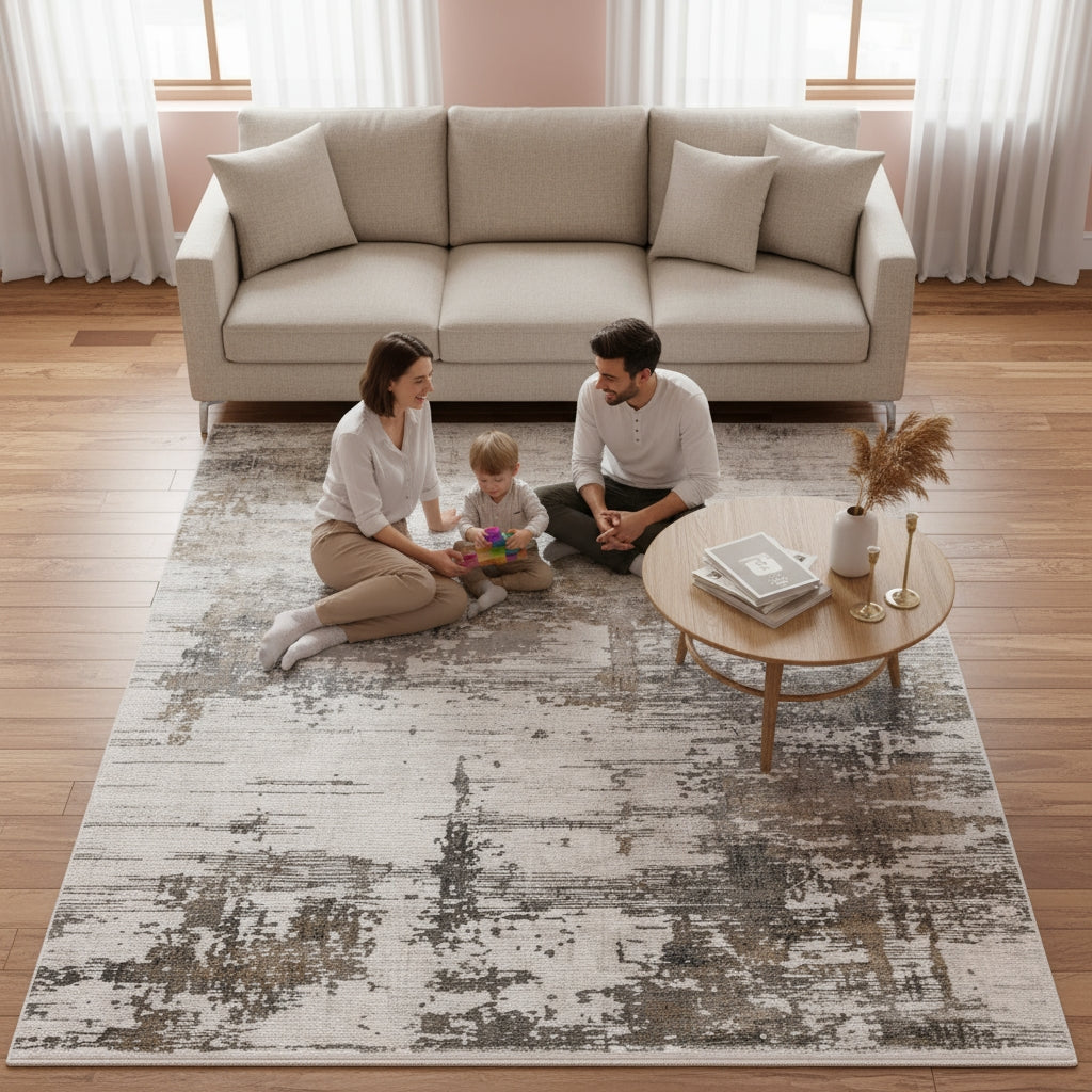 Venice Frasier Ivory/Gold Abstract Area Rug 7'6"x9'6"