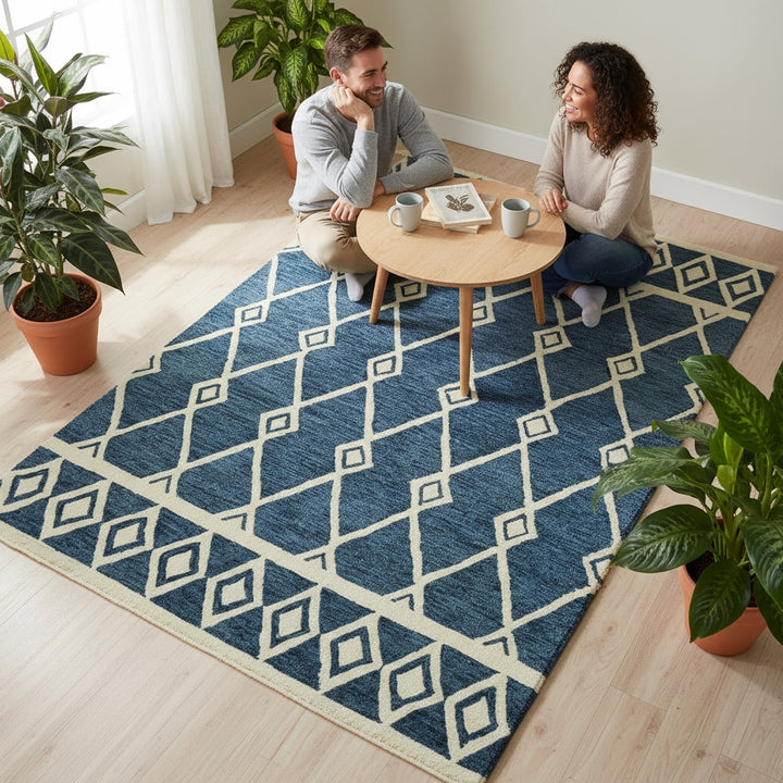 Vista Raton Navy Hand-Hooked Wool Area Rug 9'x13'