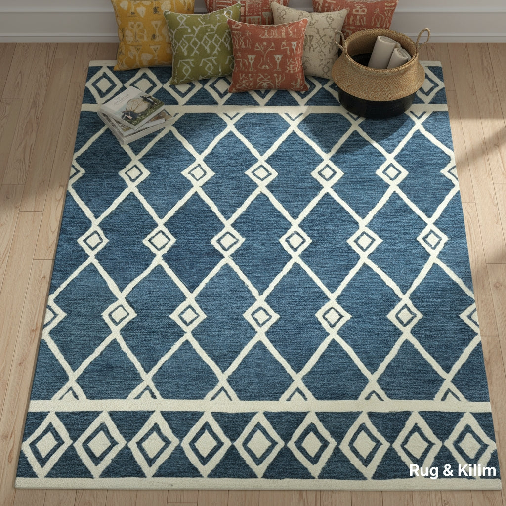 Vista Raton Navy Hand-Hooked Wool Area Rug 9'x13'