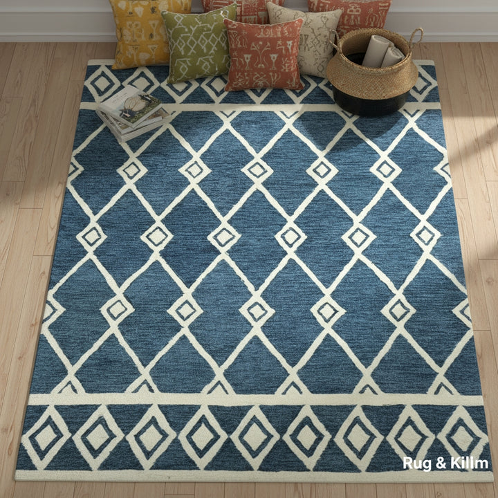 Vista Raton Navy Hand-Hooked Wool Area Rug 9'x13'