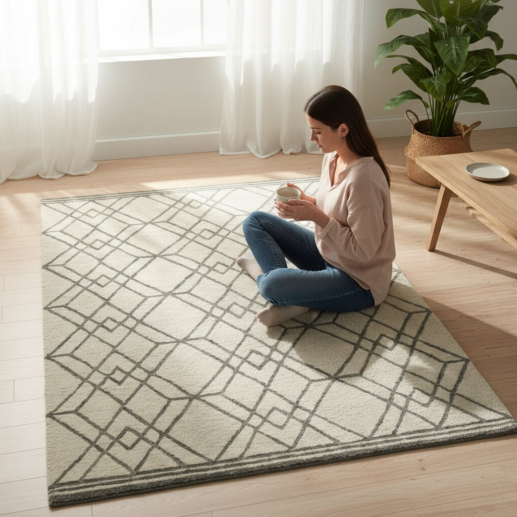 Vista Duncan Ivory Hand-Hooked Wool Area Rug 9'x13'