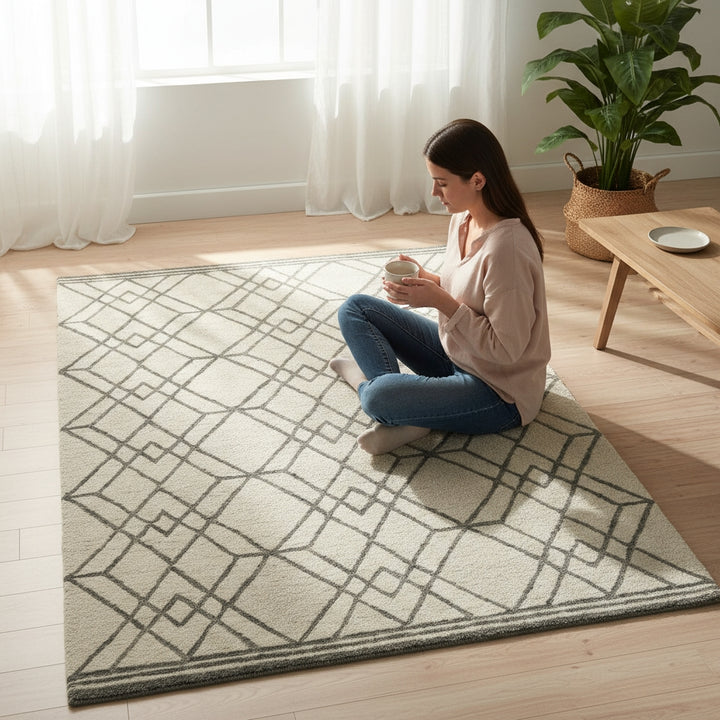 Vista Duncan Ivory Hand-Hooked Wool Area Rug 9'x13'