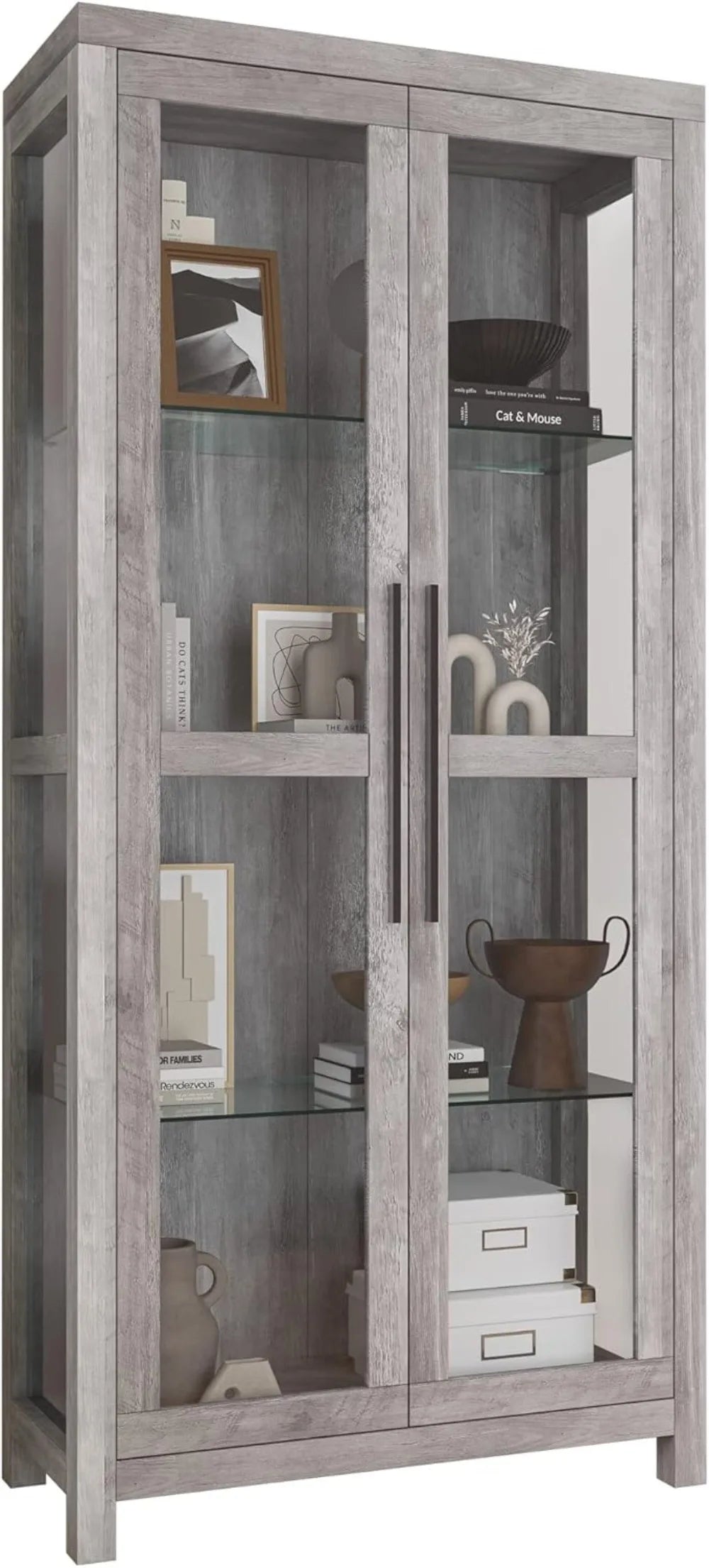 68" Height Curio Cabinet, Tall Glass Display Cabinet with Adjustable Shelves for Living Room, Trophy Display Case