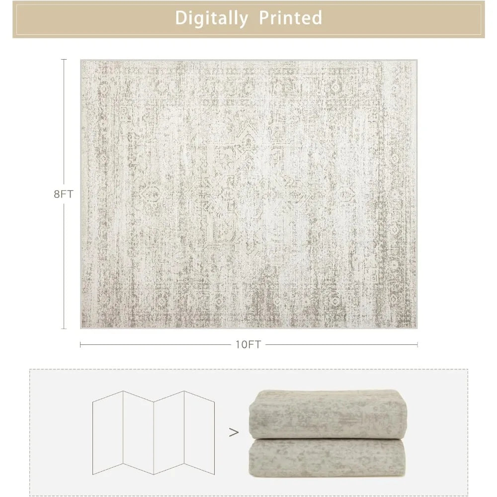 Soft Faux Wool 8x10 Area Rugs for Living and Dining Rooms, Ideal for Bedrooms, Large Size Carpets with Non-Slip Backing