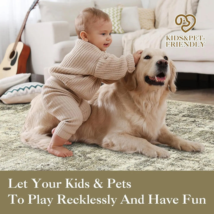 Washable Area Rug Stain-Resistant Throw Rug Indoor Carpet with Non-Slip Backing Foldable Floor Cover for Living Room, Bedroom