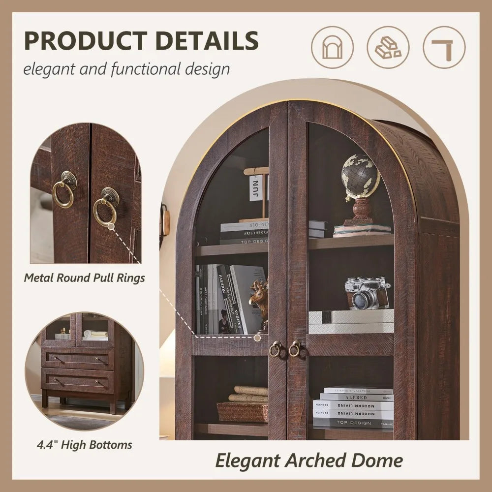 71" Tall Arched Bathroom Storage Cabinet, 4-Tier cabinet w/2 Large Drawers &Adjustable Shelves, Wooden bathroom Floor cabinets