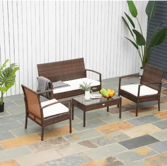 Patio Furniture Set with Cushions, Chairs,Sofa and Tea Table, make sure you are feeling fine on a nice summer day
