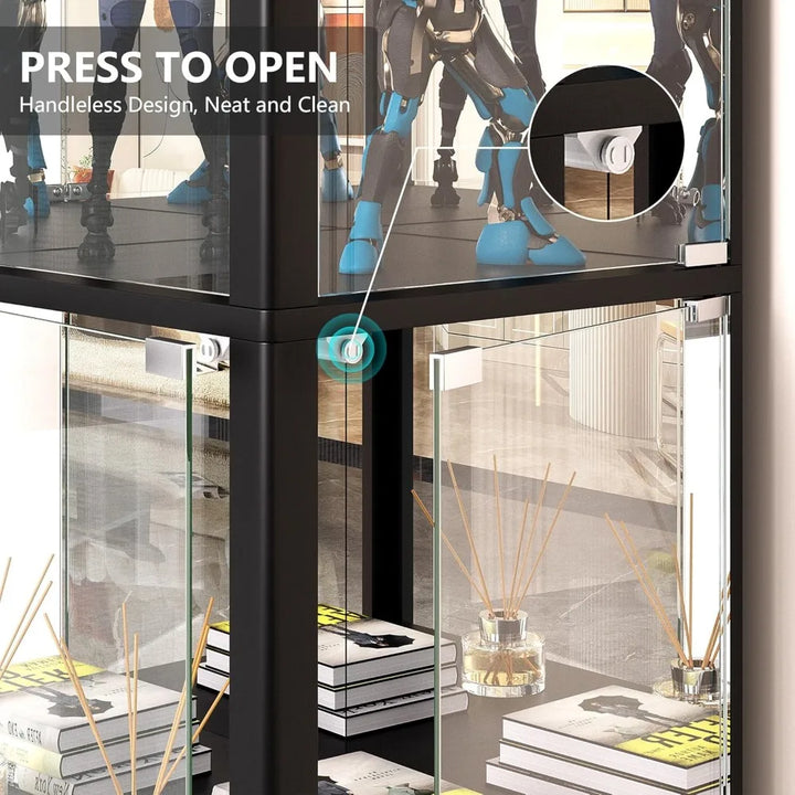 Illuminated Glass Door Display Cabinet, 68 Corner Curio Cabinet with 4-Tier Glass Shelves for Collectibles, Toys, and Books