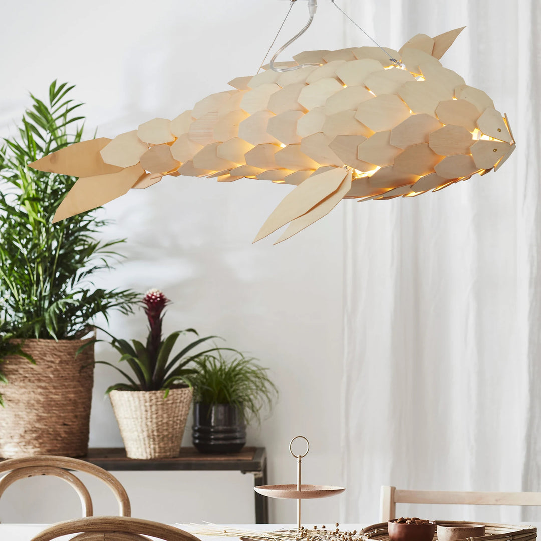 23.6'' Modern LED Fish-Shaped Pendant Light, Adjustable Height Chandelier with Metal Frame Artistic Hanging Lamp for Dining Room
