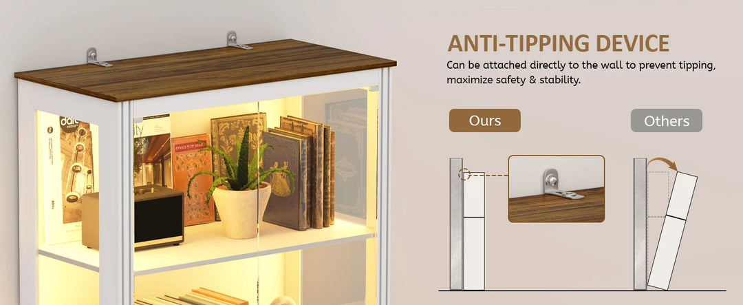 71” Display Cabinet with Glass Doors, Modern Curio Cabinet with 3 Color Lights, 7-Tiers Glass Display Cases for Collectibles,