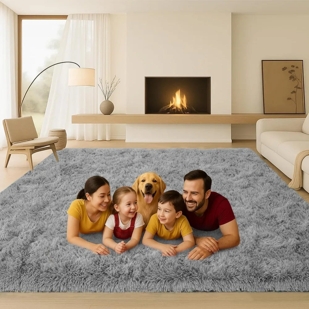 Spacious 9x12 Living Room Rug, Plush Shag for Bedrooms, Anti-Slip Ultra Plush Rug, Modern Plush Carpet for Kids