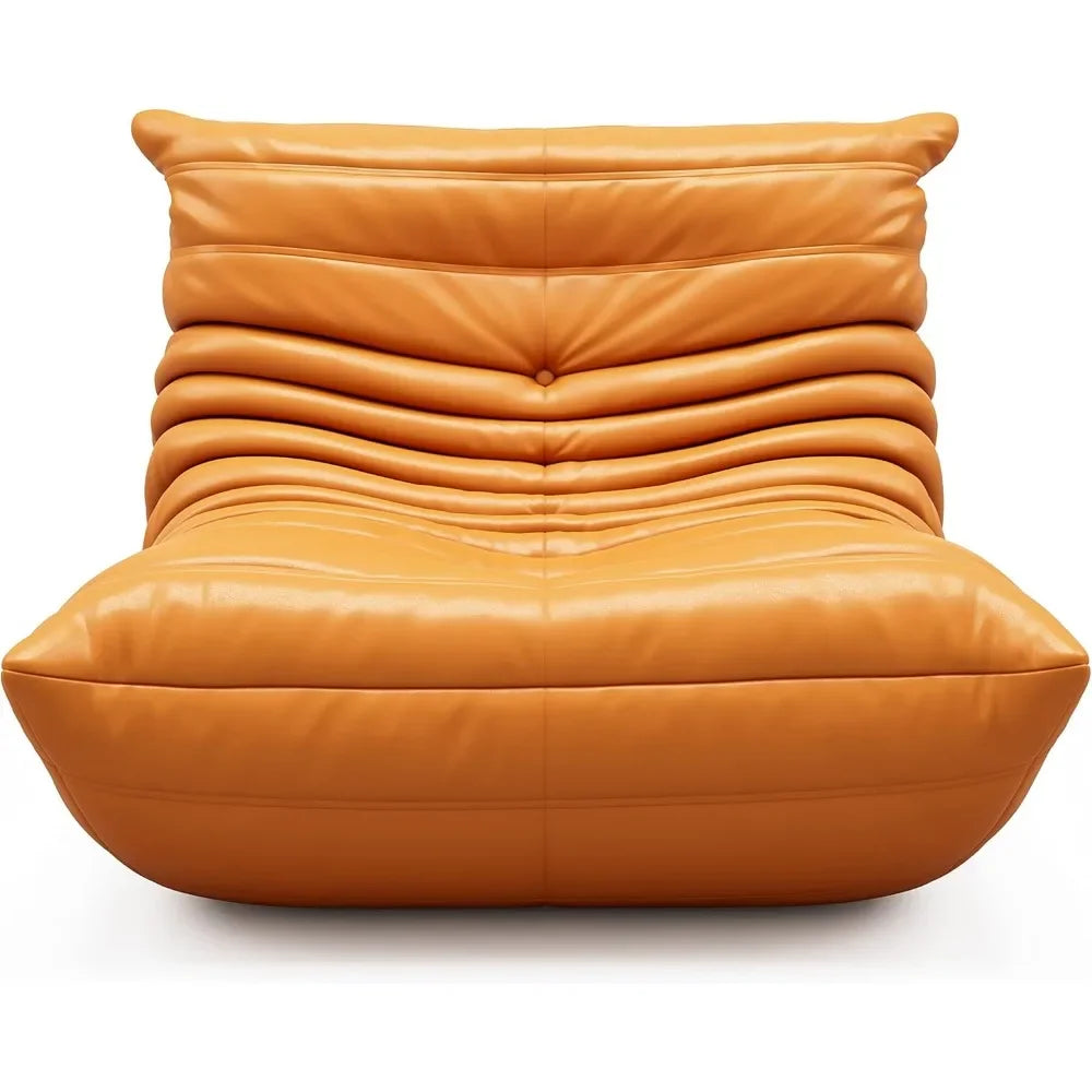 Mid-Century Modern Orange Faux Leather Floor Sofa Soft Lounge Chair Accent Couch for Living Room Bedroom Salon Office