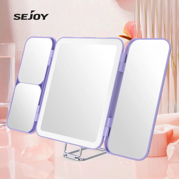 SEJOY Makeup Mirror with Lights, 1X 3X 7X Magnifying Mirror, Touch Control, Trifold Makeup Mirror, Portable LED Makeup Mirror