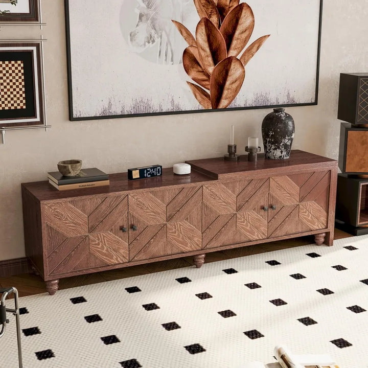 Entertainment Center with Storage Extendable TV Cabinet with Adjustable Shelves Lacquered and Real Wood Veneered TV Console Tabl