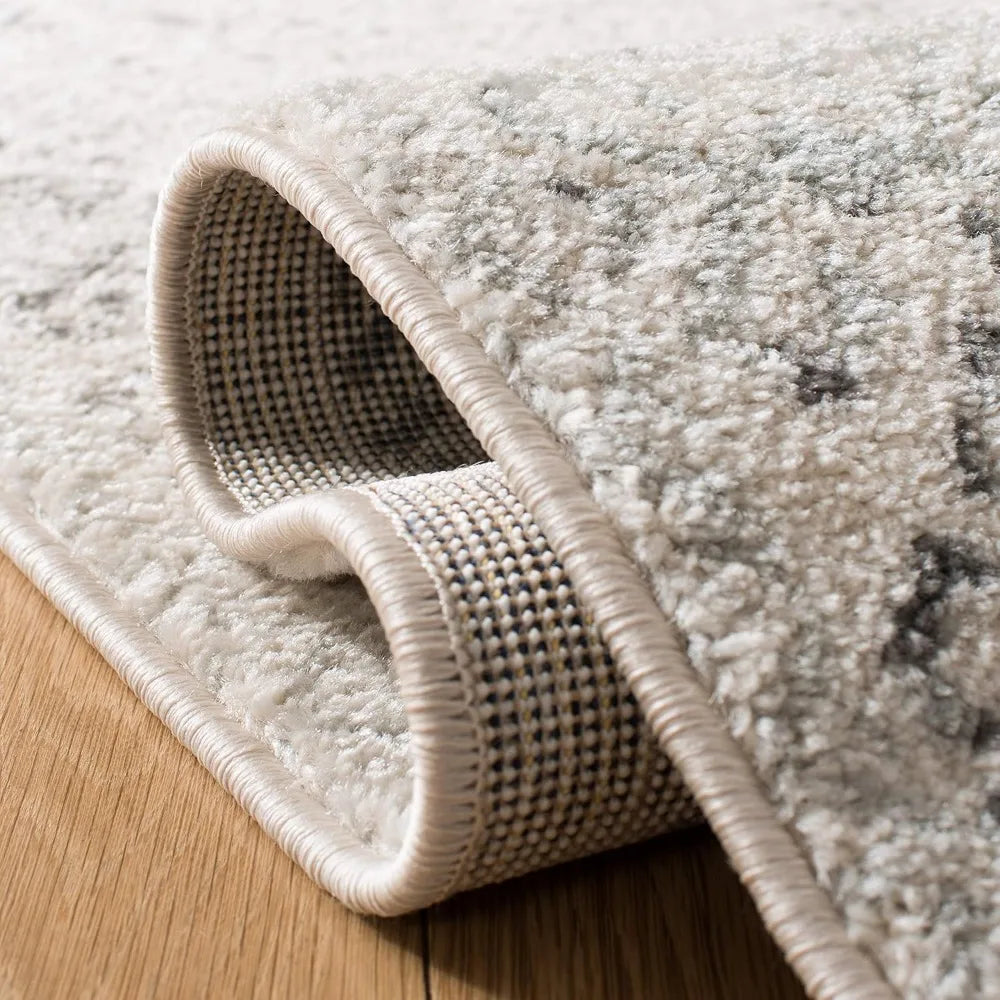 Moroccan-Style Bohemian Distressed Area Rug 8x10 - Large Size, Ivory and Grey Tones, Easy to Clean and Non-Shedding