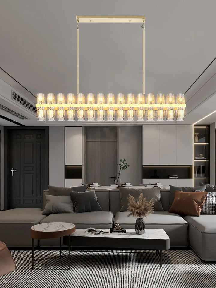 Crystal Gold Rectangular Chandelier for Dining Room, 54in Dining Room Chandelier over Table, Modern Chandelier