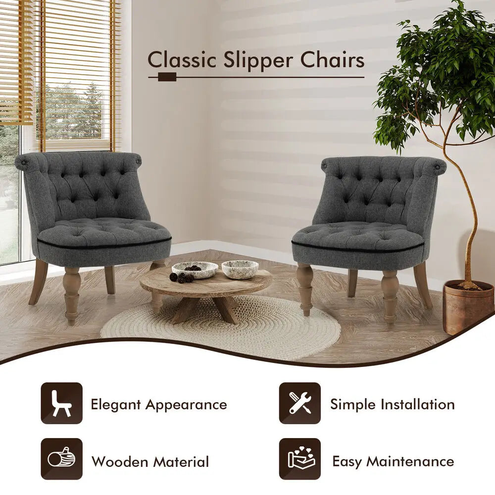 Set of 2 Armless Accent Chairs Upholstered Slipper Chairs w/ Beech Wood Legs