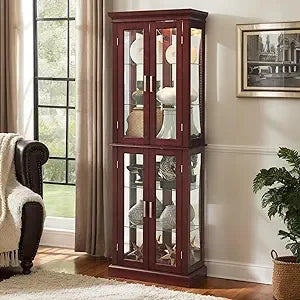 Lighted Glass Display Cabinet, 70" Curio Cabinet with Adjustable Glass Shelves Vintage,China Cabinet with 6 Shelves for Living R