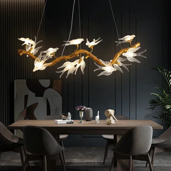 Luxury Branch Chandelier Glass Bird Crystal Led Ceiling Chandelier for Dining Room Bedroom Hotel Vintage Living Room Chandelier