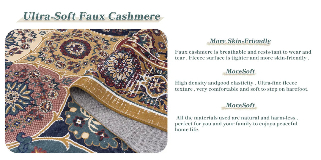 Washable Vintage Medallion Small Rug with Non-Slip BackingSoft and Stain ResistantNon-SheddingLow Plush Floor Rug Pad