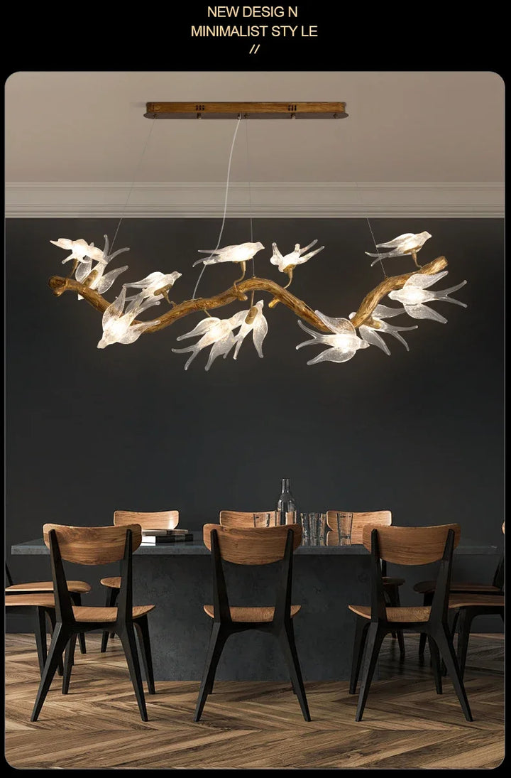 Luxury Branch Chandelier Glass Bird Crystal Led Ceiling Chandelier for Dining Room Bedroom Hotel Vintage Living Room Chandelier