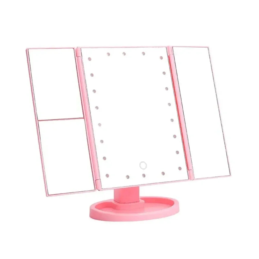 LED Vanity Makeup Mirror with Touch Control, Adjustable Lighting 1X, 2X, 3X Magnification, Trifold Design Ideal Gift for Women