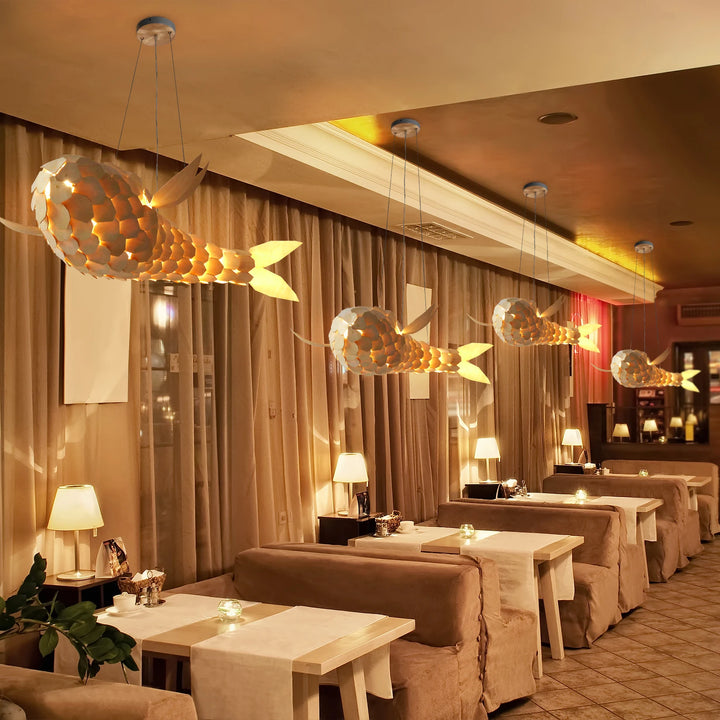 23.6'' Modern LED Fish-Shaped Pendant Light, Adjustable Height Chandelier with Metal Frame Artistic Hanging Lamp for Dining Room