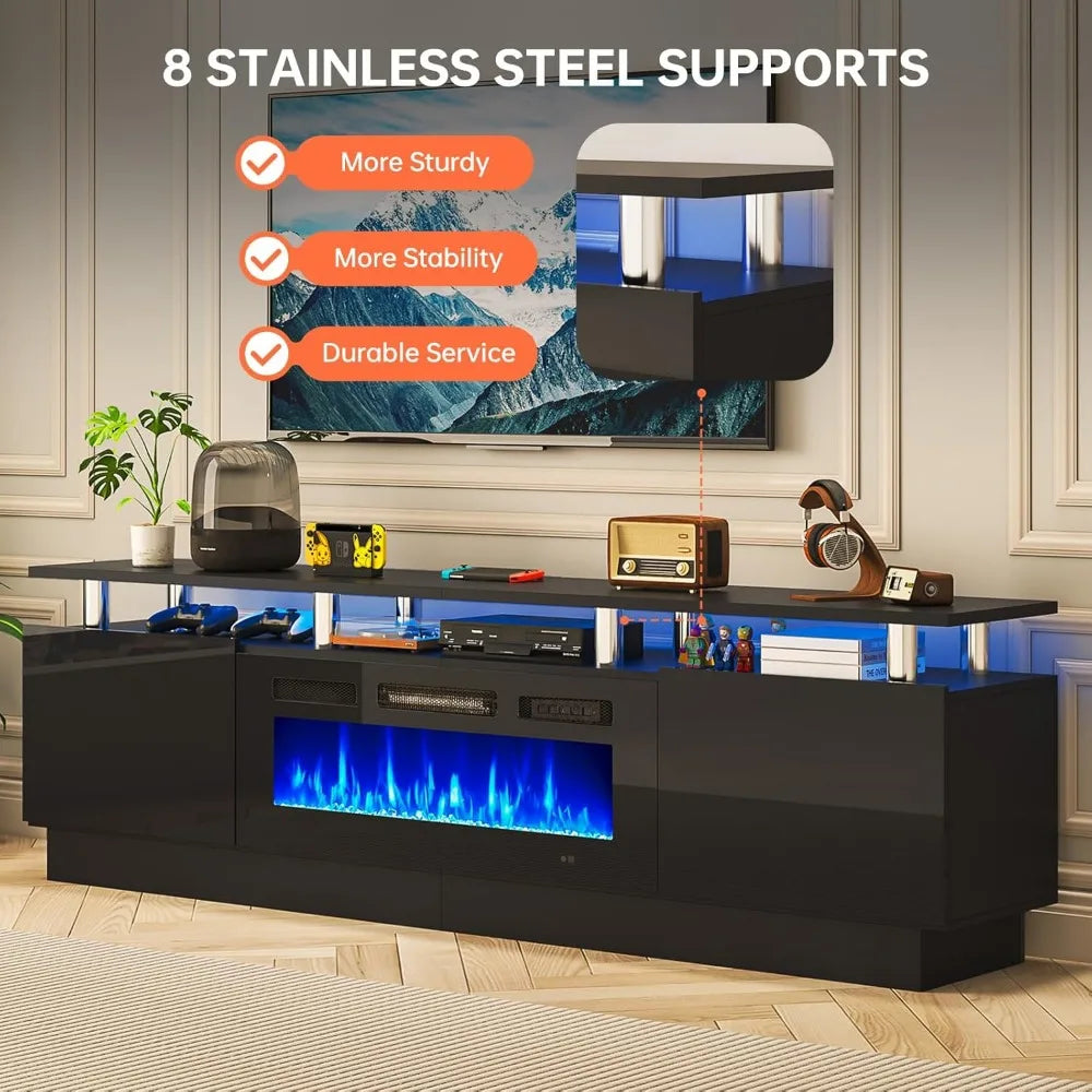 " Fireplace TV Stand, Modern Entertainment Center & 36 Inch Electric Fireplace with Remote Control, LED Light